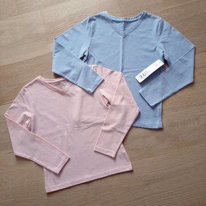 NWT Bundle of 2 Aspire Stretch Cotton V-Neck Tees, Pink and Blue, Girl's M